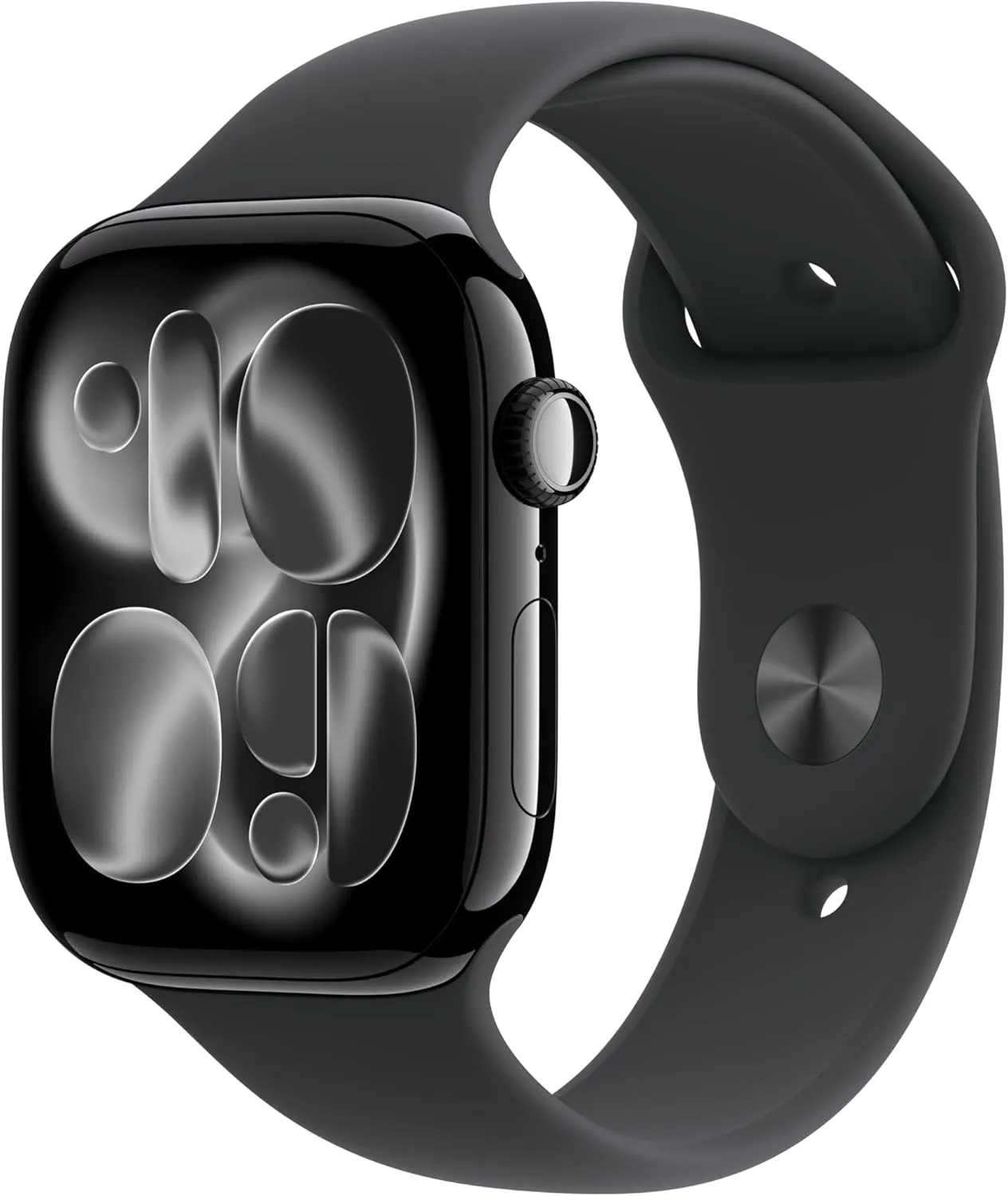 白い背景にブラックのApple Watchが斜めに配置されている